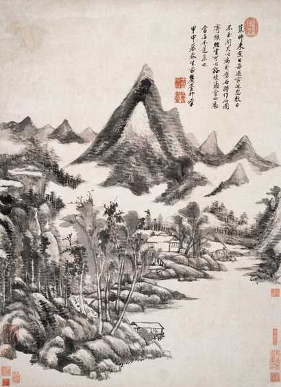王原祁 甲申（1704年）作 仿米家山水 立轴